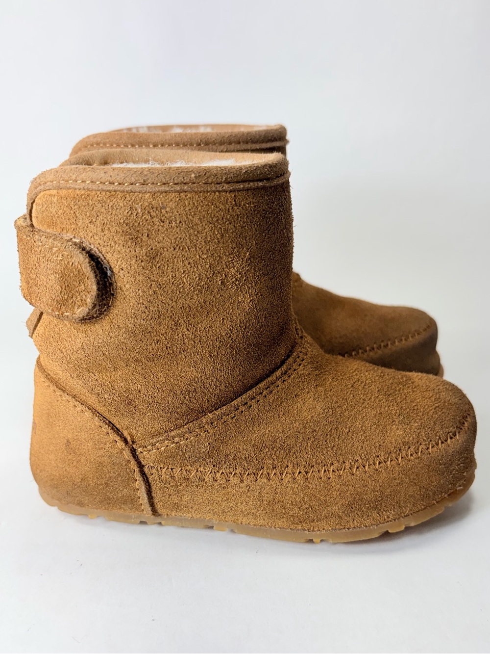 L.L. Bean Kids Suede Shearling Brown Camel Velcro Boots Toddler 6 Unisex
